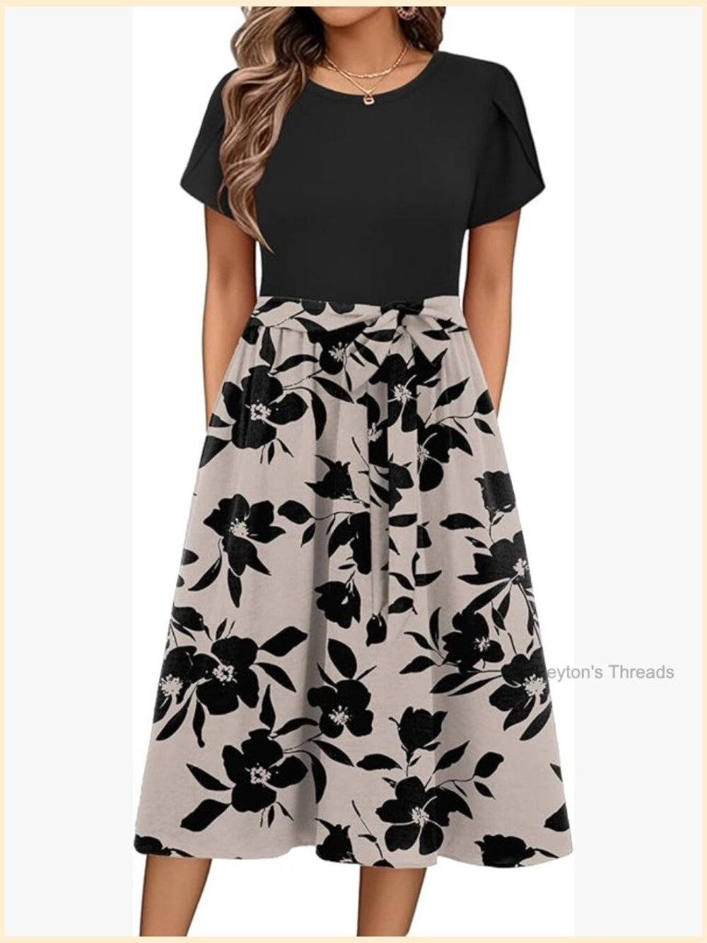 Midi Dress With Pockets, Floral T-Shirt Dress, Casual Beach Sundress For Women